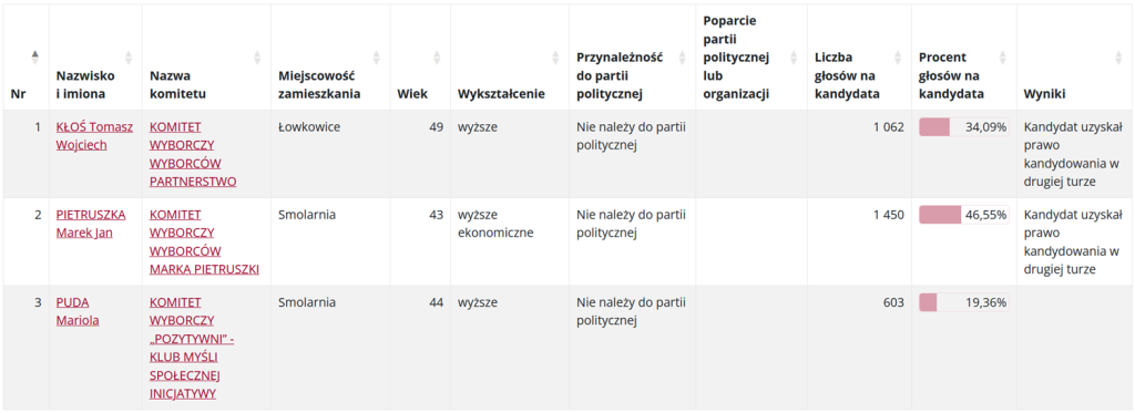 Wyniki w wyborach Burmistrza Strzeleczek