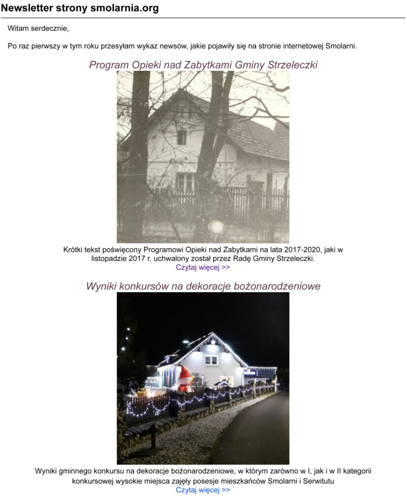 Zrzut ekranu pierwszego Newslettera z dnia 28.01.2018 r.