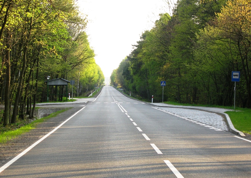 Widok na Szoseja w Smolarni, po lewej stronie znajduje się wjazd na Wygyłnek, a po prawej – Drełbki i Wygōn
